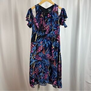 Anthropologie Maeve Size 4 Elia Short Cold Shoulder Sleeve Midi Dress Floral